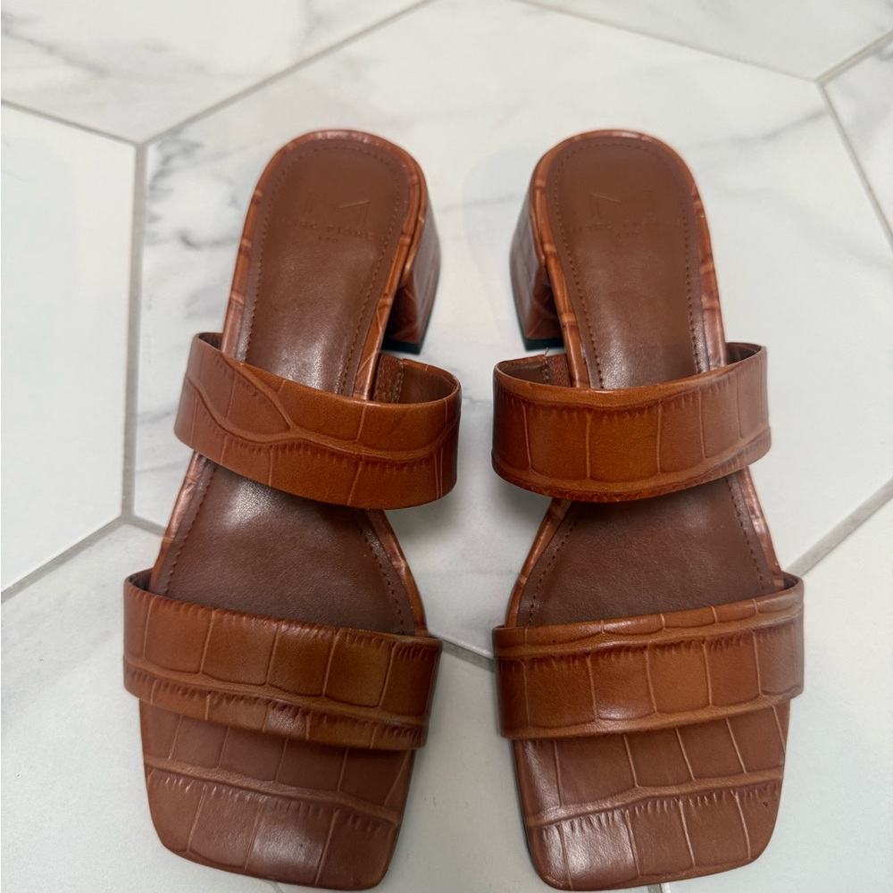 Marc Fisher Tan Croc-Embossed Sandals